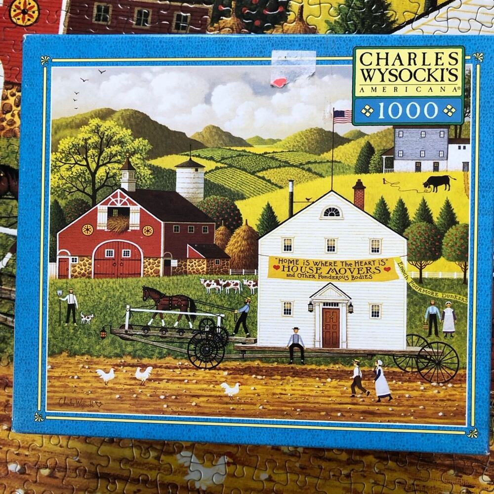 Charles Wysocki “the Amish way” 1000 piece puzzle complete farm chickens cows